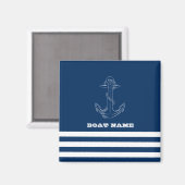 Nautical Boat Wheel, Navy Blue Stripes Sailor Magneet (Voorkant / Achterkant)