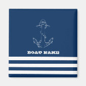 Nautical Boat Wheel, Navy Blue Stripes Sailor Magneet (Voorkant)