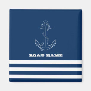 Nautical Boat Wheel, Navy Blue Stripes Sailor Magneet