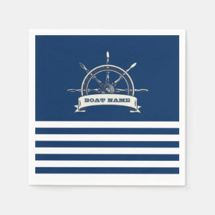 Nautical Boat Wheel, Navy Blue Stripes Servet