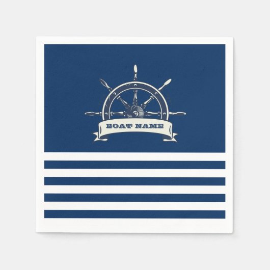 Nautical Boat Wheel, Navy Blue Stripes Servet (Voorkant)