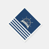 Nautical Boat Wheel, Navy Blue Stripes Servet (Hoek)