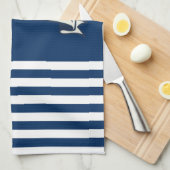 Nautical Boat Wheel, Navy Blue Stripes Theedoek (Quarter Fold)