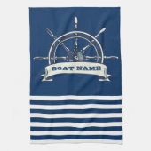 Nautical Boat Wheel, Navy Blue Stripes Theedoek (Verticaal)