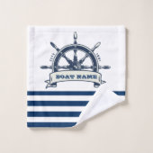 Nautical Boat Wheel, Navy Blue White Stripes Bad Handdoek (Wasdoekje)