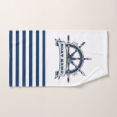 Nautical Boat Wheel, Navy Blue White Stripes Bad Handdoek (Handdoek)