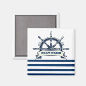 Nautical Boat Wheel, Navy Blue White Stripes Magneet (Voorkant / Achterkant)