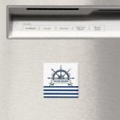 Nautical Boat Wheel, Navy Blue White Stripes Magneet (Insitu (Vaatwasser))