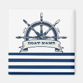 Nautical Boat Wheel, Navy Blue White Stripes Magneet (Voorkant)
