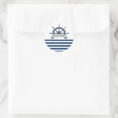 Nautical Boat Wheel, Navy Blue White Stripes Ronde Sticker (Tas)