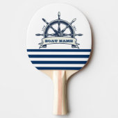 Nautical Boat Wheel, Navy Blue White Stripes Tafeltennisbatje (Voorkant)