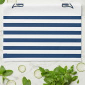 Nautical Boat Wheel, Navy Blue White Stripes Theedoek (Gevouwen)