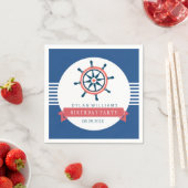 Nautical Boat Wheel & Stripes van Navy Blue Servet (Insitu)