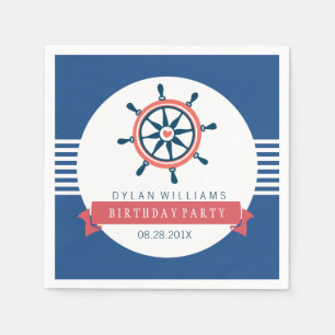 Nautical Boat Wheel & Stripes van Navy Blue Servet
