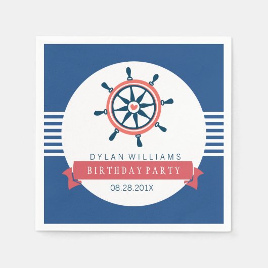 Nautical Boat Wheel & Stripes van Navy Blue Servet (Voorkant)
