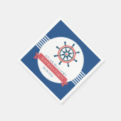 Nautical Boat Wheel & Stripes van Navy Blue Servet (Hoek)