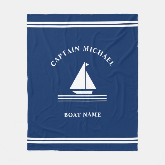 Nautical boating Navy Blue Boat Name Sailing Fleece Deken (Voorkant)