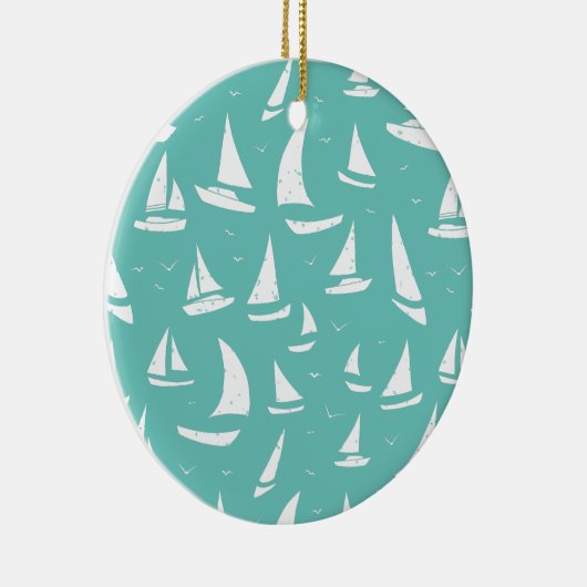 Nautical Boats Blue and White, gepersonaliseerd Keramisch Ornament (Rechts)