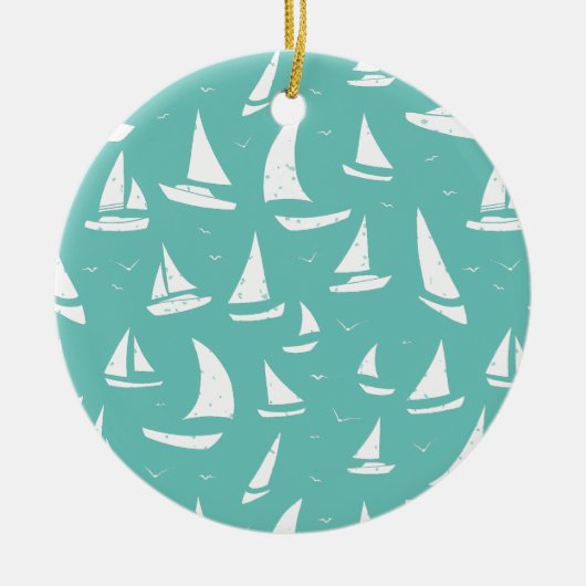 Nautical Boats Blue and White, gepersonaliseerd Keramisch Ornament (Voorkant)