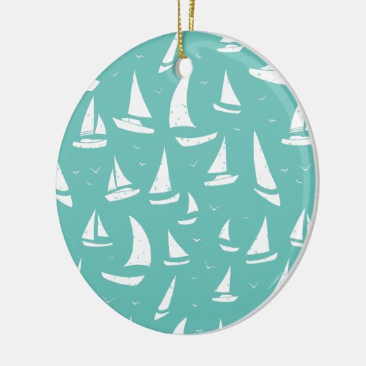 Nautical Boats Blue and White, gepersonaliseerd Keramisch Ornament (Links)