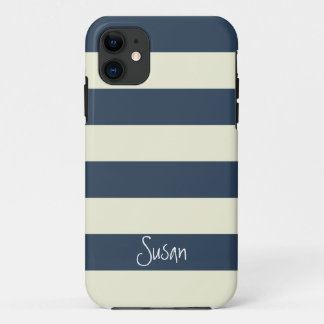 Nautical Bold Navy Stripes met naam - iPhone Case