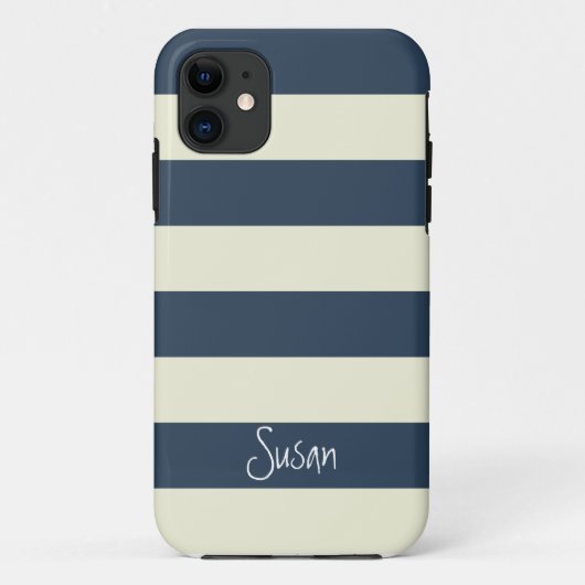 Nautical Bold Navy Stripes met naam - iPhone Case (Achterkant)