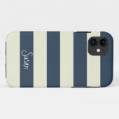 Nautical Bold Navy Stripes met naam - iPhone Case (Achterkant (horizontaal))