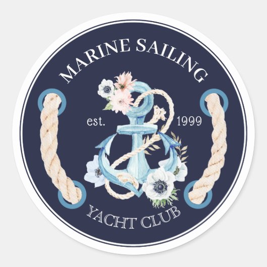 Nautical boot anchor marine bloom logo ronde sticker (Voorkant)