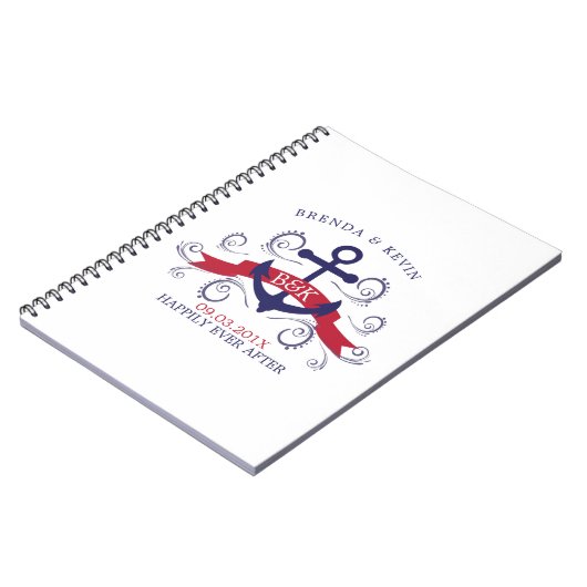 Nautical boot anchor navy-blue en red notitieboek (Linkerzijde)