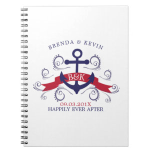 Nautical boot anchor navy-blue en red notitieboek