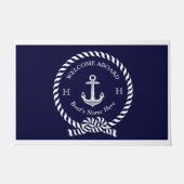 Nautical Boot Naam Anker Donker Navy Blauw Welkom Deurmat (Voorkant)