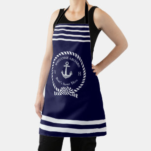 Nautical Boot Naam Anker Donker Navy Blauw Welkom Schort