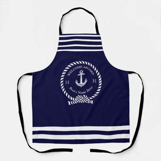 Nautical Boot Naam Anker Donker Navy Blauw Welkom Schort (Voorkant)