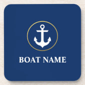 Nautical Boot Naam Anker Goud Blauw Bier Onderzetter (Voorkant)