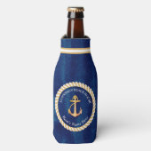 Nautical Boot Naam Anker Navy Blauw en Geel Flesjeskoeler (Fles Voorkant)