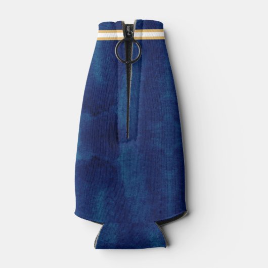 Nautical Boot Naam Anker Navy Blauw en Geel Flesjeskoeler (Achterkant)