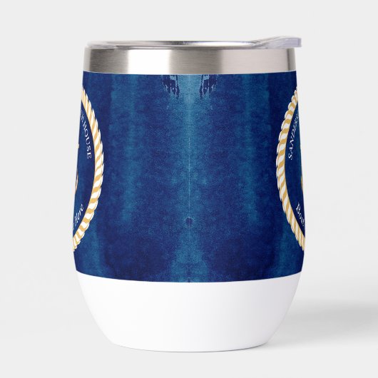 Nautical Boot Naam Anker Touw Navy Blauw Geel (Links)