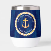 Nautical Boot Naam Anker Touw Navy Blauw Geel (Achterkant)
