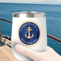 Nautical Boot Naam Anker Touw Navy Blauw Geel