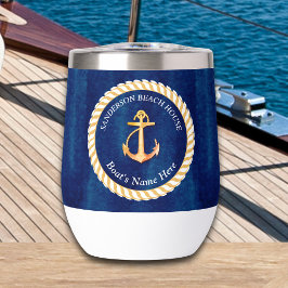 Nautical Boot Naam Anker Touw Navy Blauw Geel