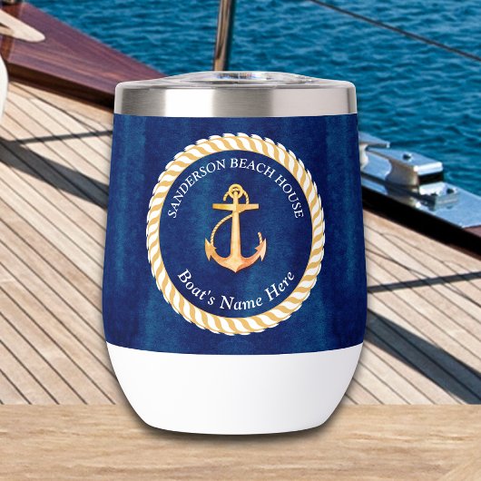 Nautical Boot Naam Anker Touw Navy Blauw Geel
