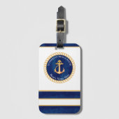 Nautical Boot Naam Anker Touw Navy Blauw Geel Bagagelabel (Voorkant (verticaal))