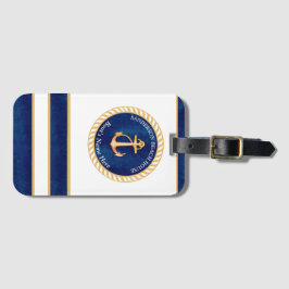 Nautical Boot Naam Anker Touw Navy Blauw Geel Bagagelabel