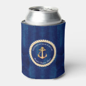 Nautical Boot Naam Anker Touw Navy Blauw Geel Blikjeskoeler (Blikje Voorkant)