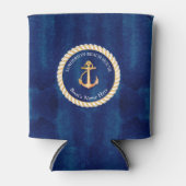 Nautical Boot Naam Anker Touw Navy Blauw Geel Blikjeskoeler (Voorkant)