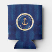 Nautical Boot Naam Anker Touw Navy Blauw Geel Blikjeskoeler (Achterkant)