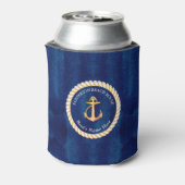 Nautical Boot Naam Anker Touw Navy Blauw Geel Blikjeskoeler (Blikje Achterkant)