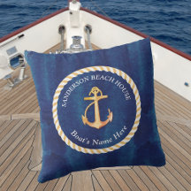 Nautical Boot Naam Anker Touw Navy Blauw Geel