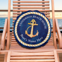 Nautical Boot Naam Anker Touw Navy Blauw Geel