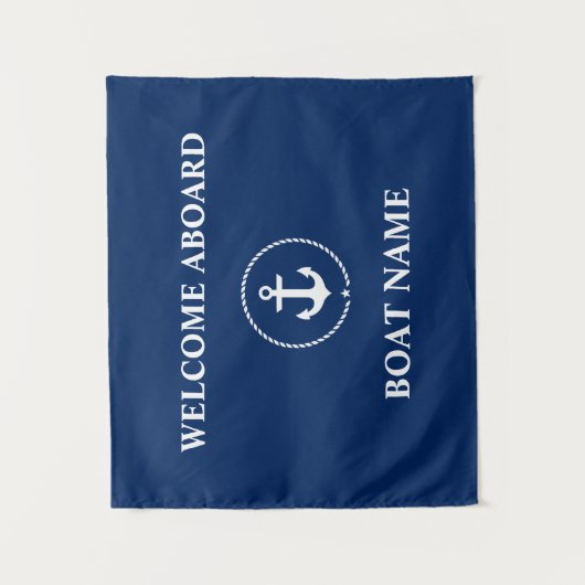 Nautical Boot Naam Anker Welkom Navy Blue Wandkleed (Voorkant)